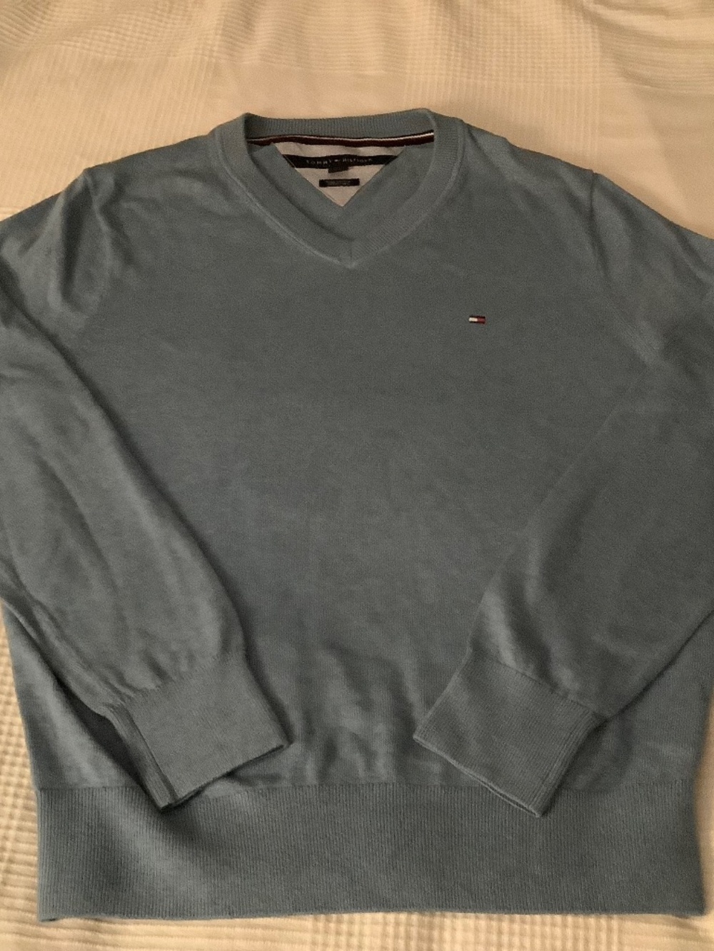 Tommy Hilfiger Light Blue Pima Cotton V Neck Sweater  Size M